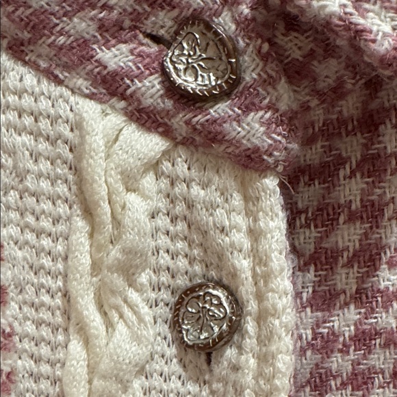 POL Cozy Dusty Pink & Cream Colorblock Cable & Houndstooth  Shacket-Sz L-NWOT - Picture 6 of 8